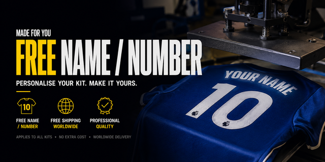Free name and number printing with free worldwide delivery