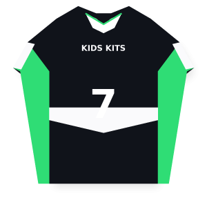 Kids Kits away football kit, black with green trim